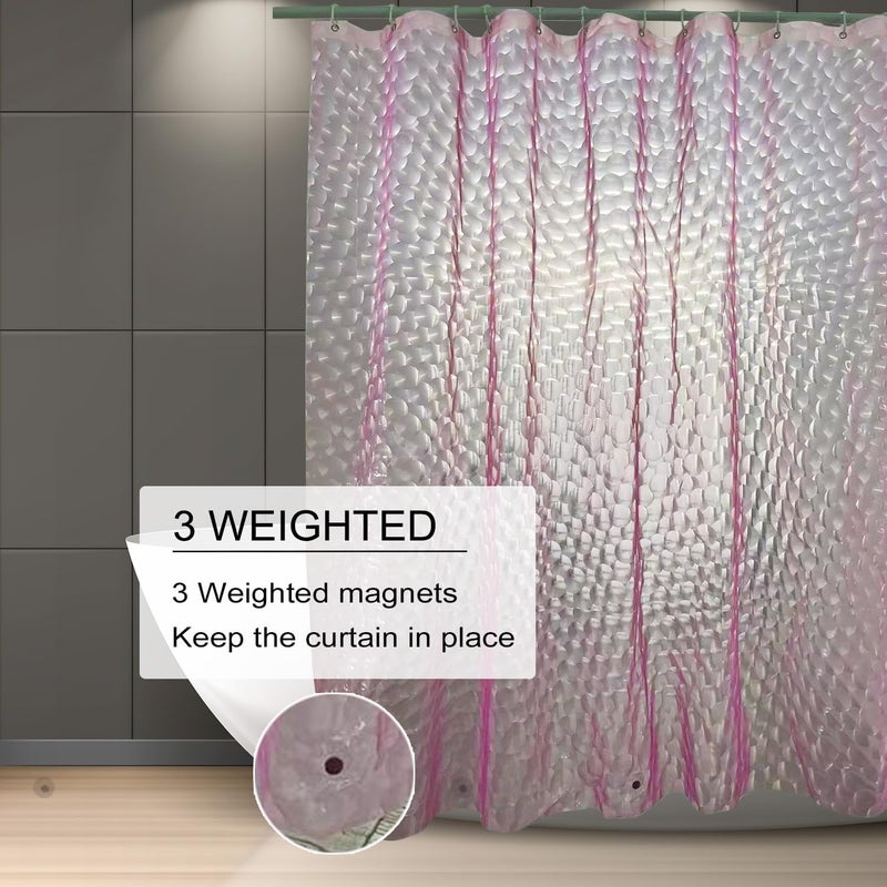 TIKABC Shower Curtain Liner, Eva Pink 4G Lightweight Shower Liner, Plastic Waterproof Shower Curtains, 72x72 inch with 12 Grommet Holes 3 Large Magnetic Weights - Image 4